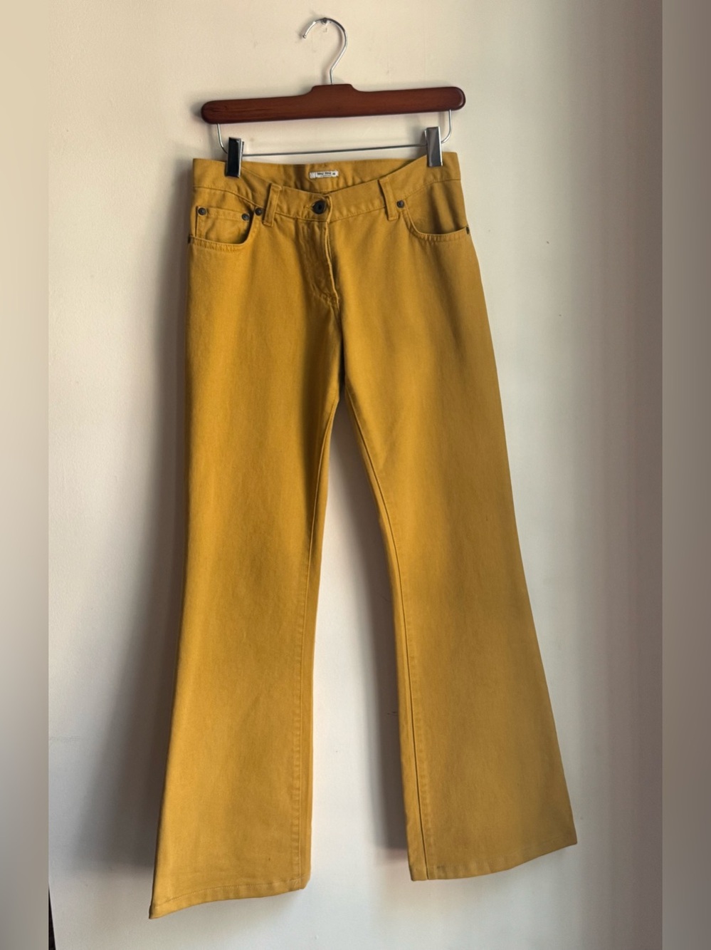 Miu Miu Women’s Light Wash Yellow Bootcut 100% Cotton Denim Jeans 5-Pocket